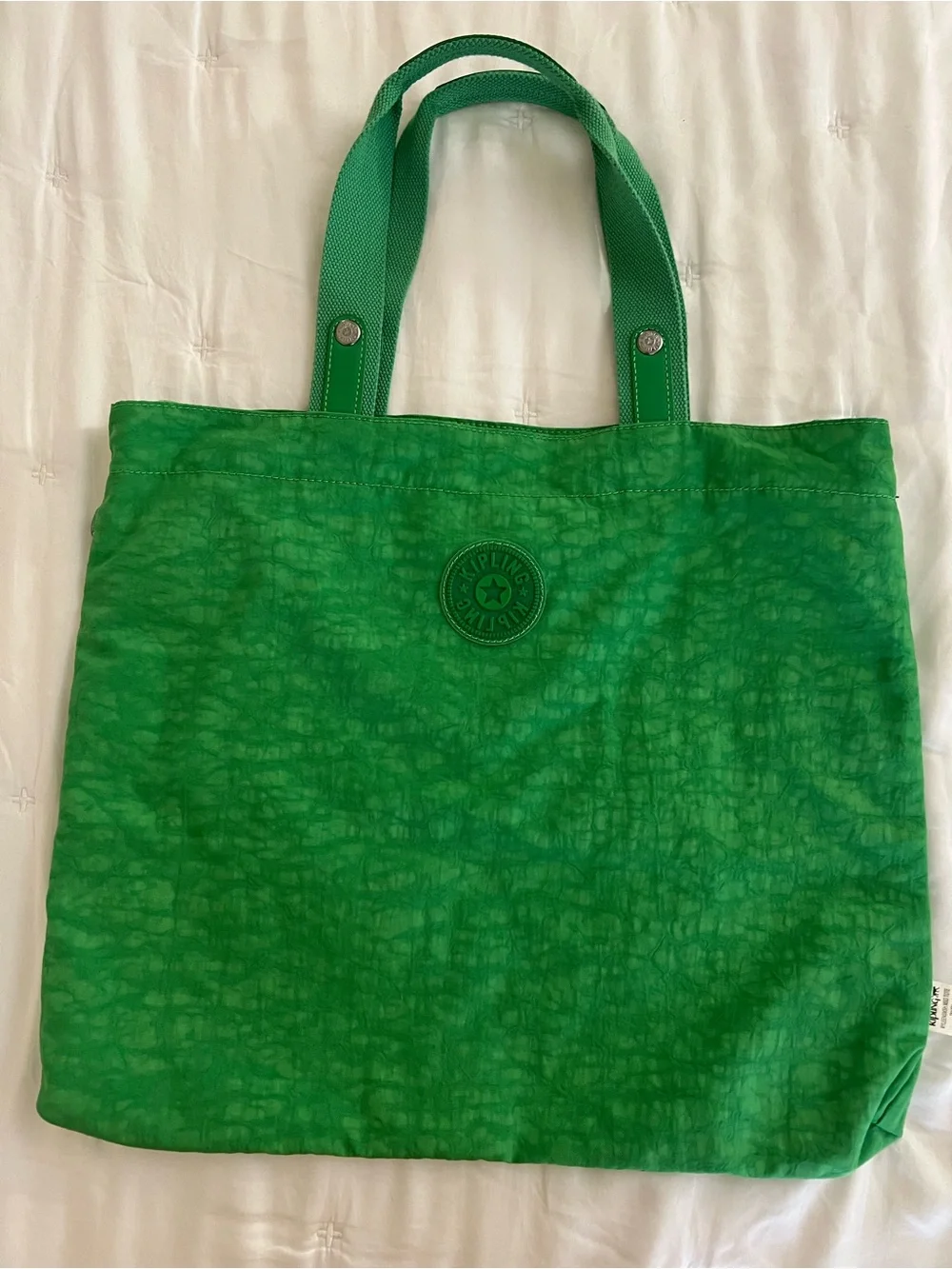 Kipling Reversible Bright Green Bag with Monkey Charm Keyring